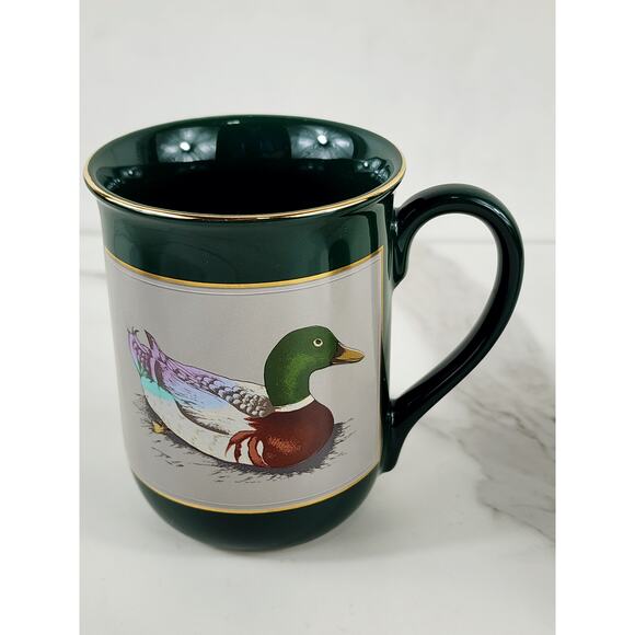 Otagiri Mallard Duck Coffee Mug Teacup 9oz Green Gold Trim Gibson 4" Japan x4 - Picture 6 of 16